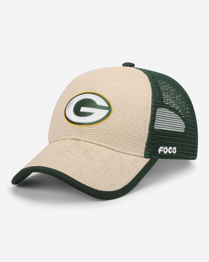 Green Bay Packers Straw Trucker Cap FOCO - FOCO.com