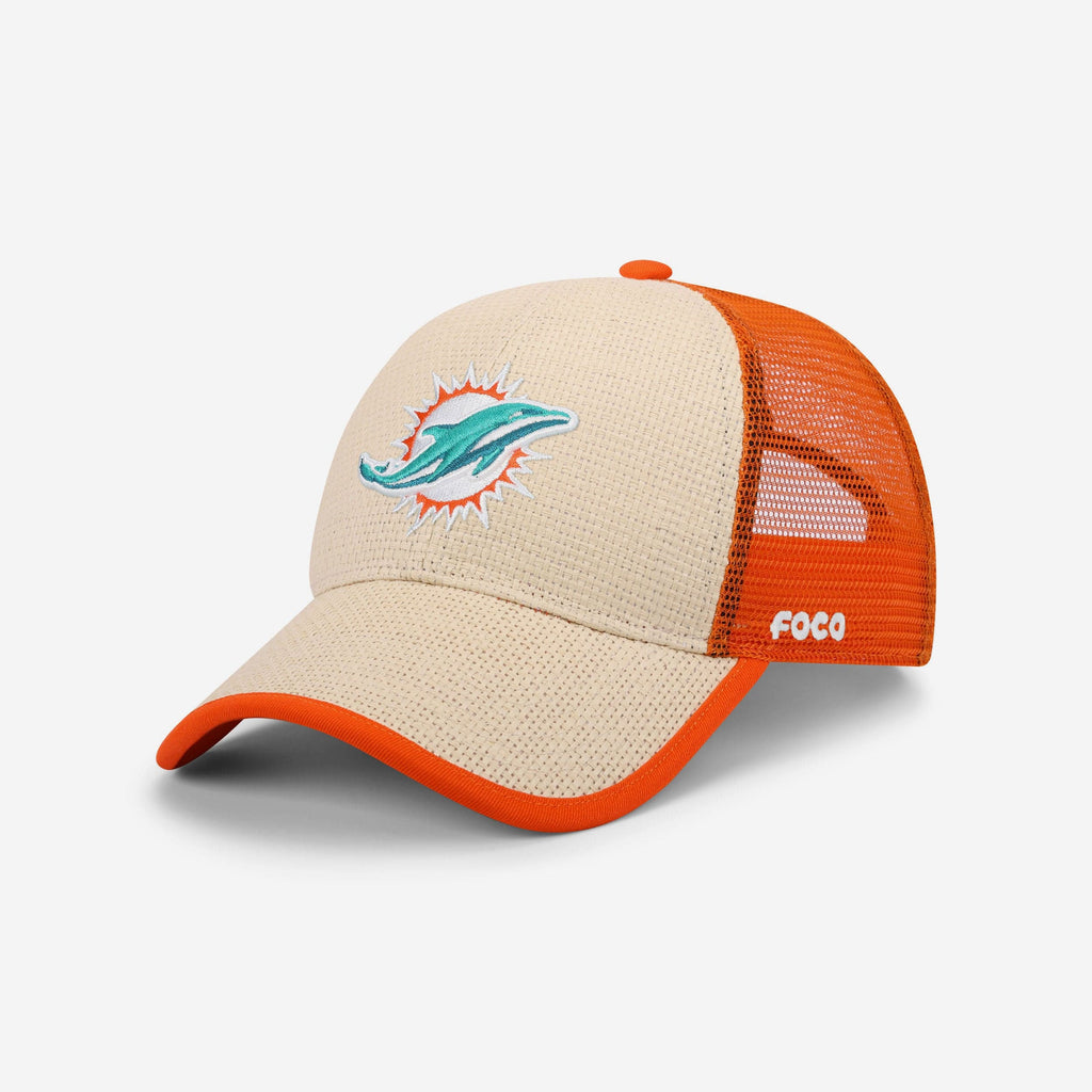 Miami Dolphins Straw Trucker Cap FOCO - FOCO.com