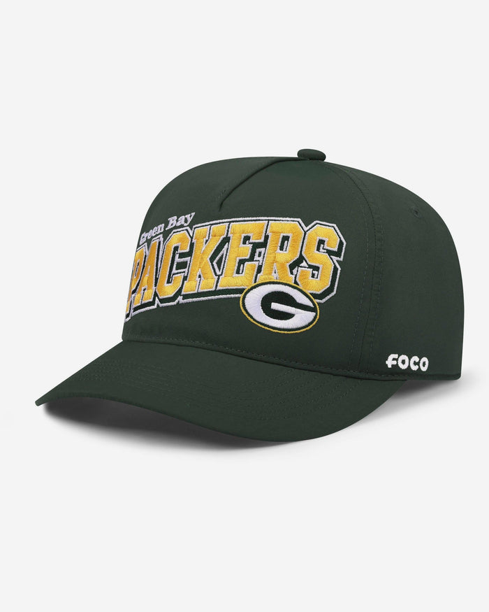 Green Bay Packers Wavy Wordmark Poly Marquee RF Cap FOCO - FOCO.com