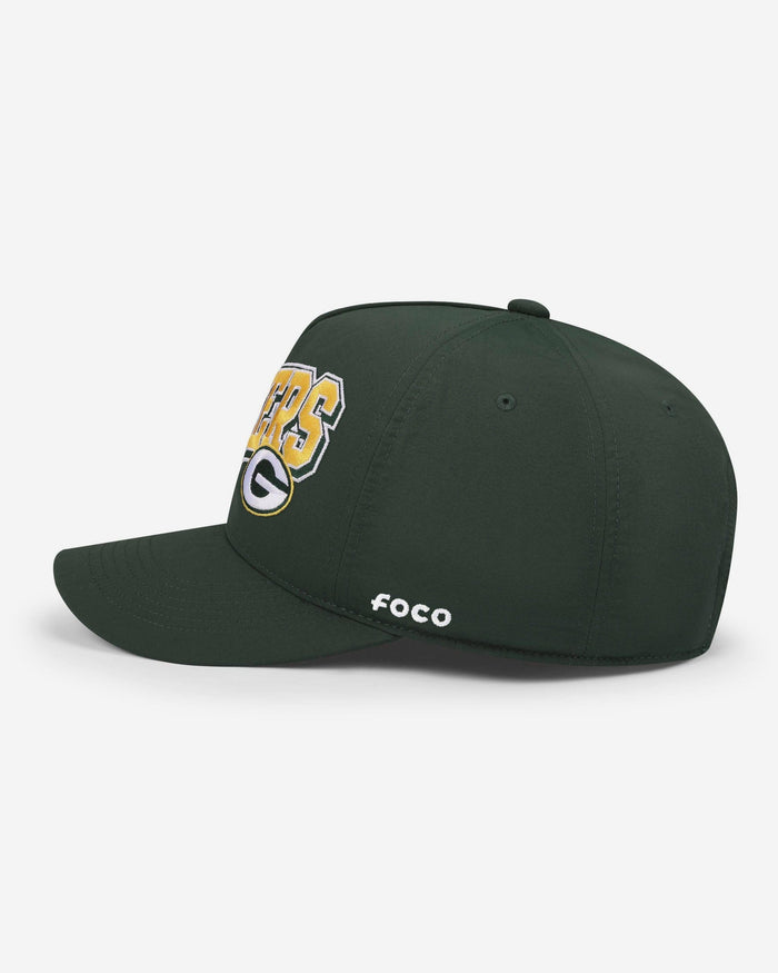Green Bay Packers Wavy Wordmark Poly Marquee RF Cap FOCO - FOCO.com