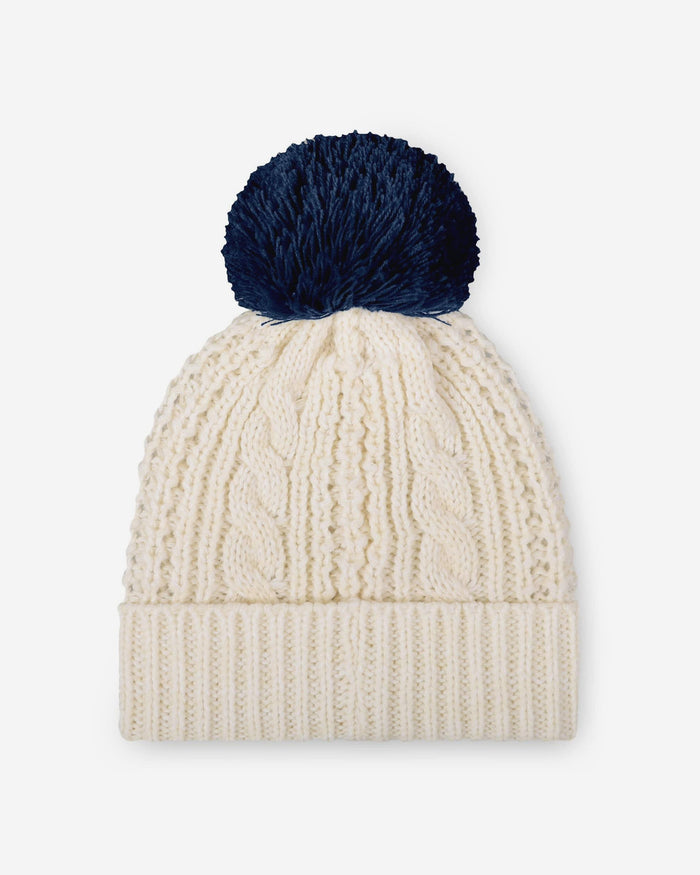 Penn State Nittany Lions Womens Primary Logo White Cable Knit Pom Beanie FOCO - FOCO.com