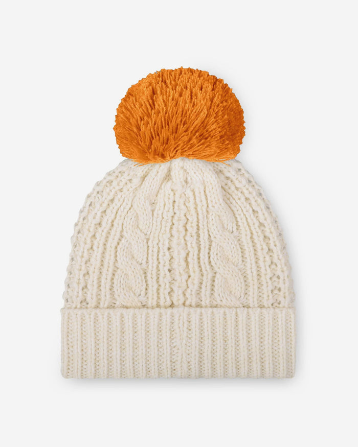 Tennessee Volunteers Womens Primary Logo White Cable Knit Pom Beanie FOCO - FOCO.com