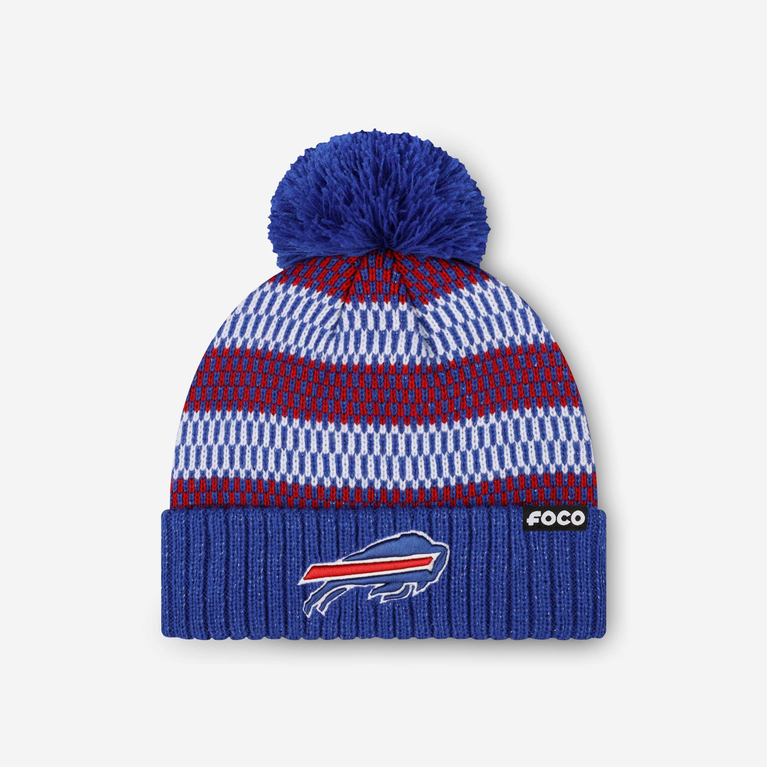 Buffalo Bills Womens Cozy Knit Metallic Thread Pom Beanie FOCO display picture 2