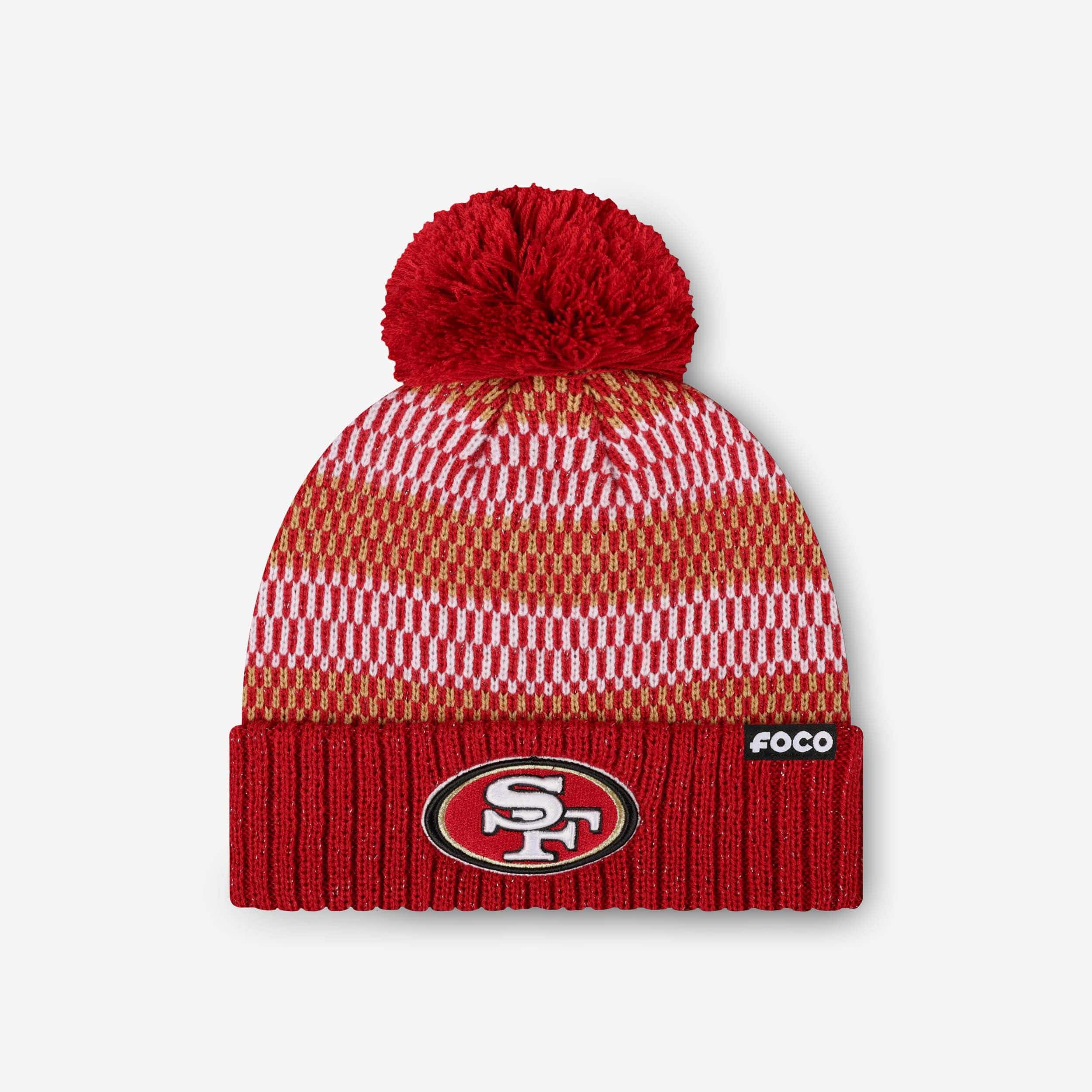 San Francisco 49ers Womens Cozy Knit Metallic Thread Pom Beanie FOCO