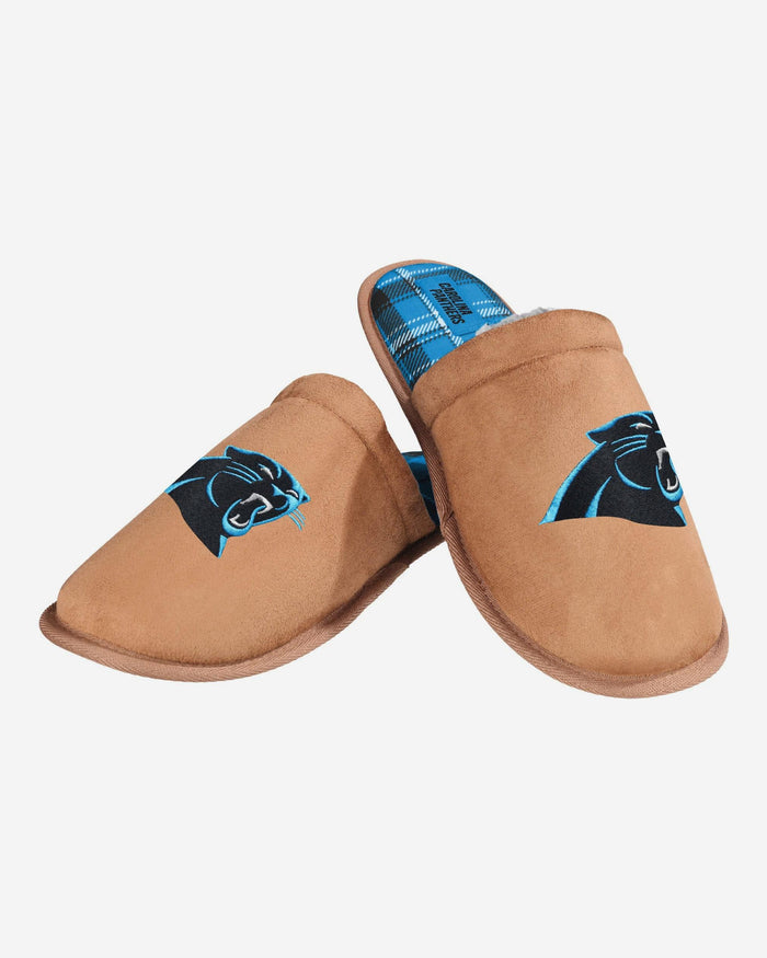 Carolina Panthers Flannel Lined Brown Suede Scuff Slipper FOCO S - FOCO.com