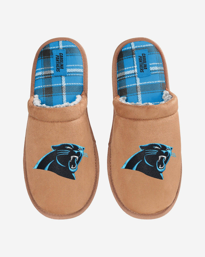 Carolina Panthers Flannel Lined Brown Suede Scuff Slipper FOCO S - FOCO.com