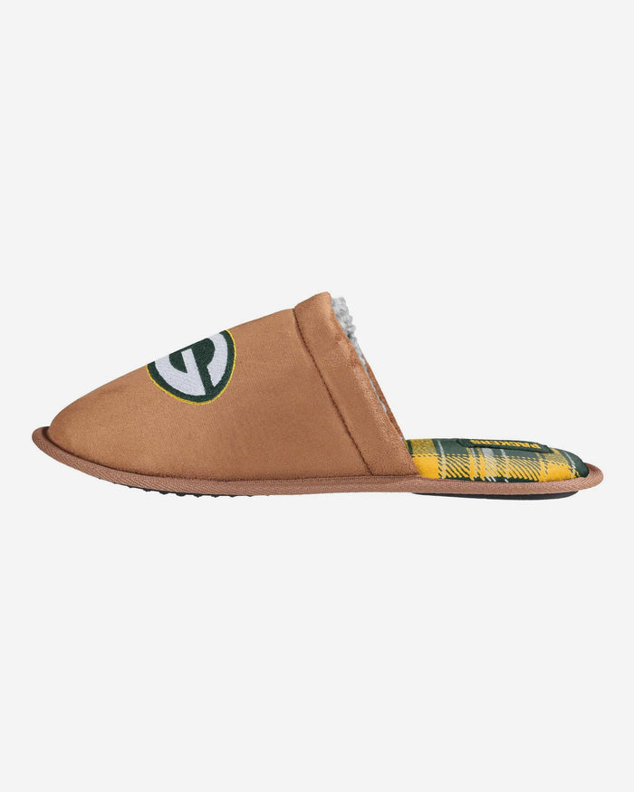 Green Bay Packers Flannel Lined Brown Suede Scuff Slipper FOCO S - FOCO.com