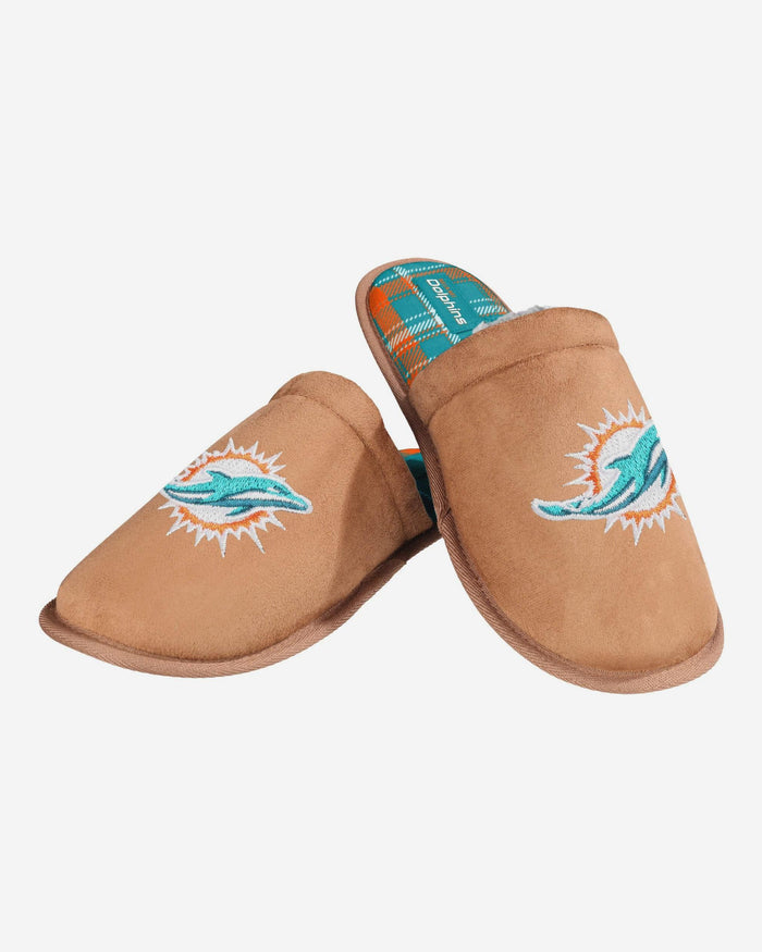 Miami Dolphins Flannel Lined Brown Suede Scuff Slipper FOCO S - FOCO.com