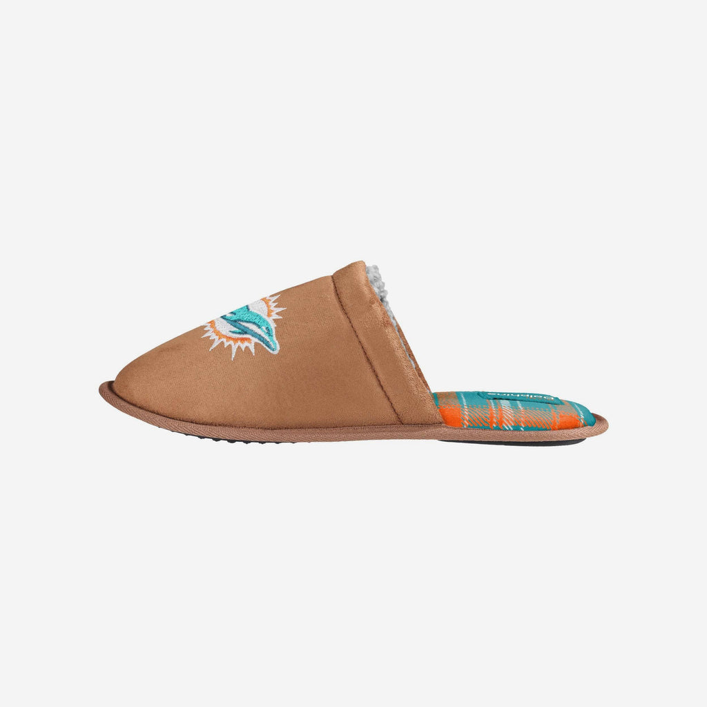 Miami Dolphins Flannel Lined Brown Suede Scuff Slipper FOCO S - FOCO.com