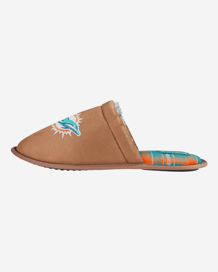 Miami Dolphins Flannel Lined Brown Suede Scuff Slipper FOCO S - FOCO.com