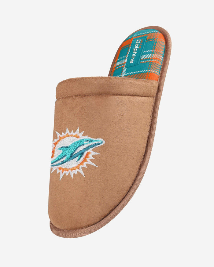 Miami Dolphins Flannel Lined Brown Suede Scuff Slipper FOCO S - FOCO.com