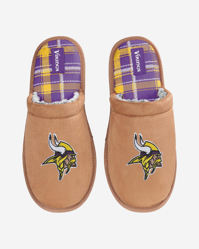 Minnesota Vikings Flannel Lined Brown Suede Scuff Slipper FOCO S - FOCO.com