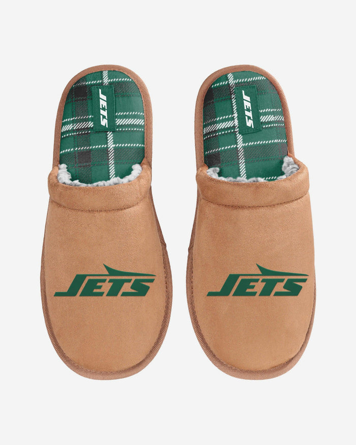 New York Jets Flannel Lined Brown Suede Scuff Slipper FOCO S - FOCO.com