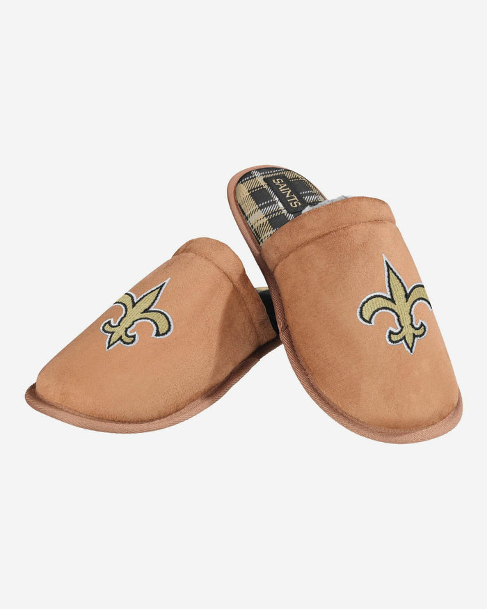 New Orleans Saints Flannel Lined Brown Suede Scuff Slipper FOCO S - FOCO.com