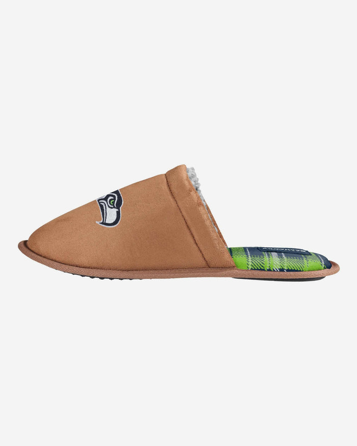 Seattle Seahawks Flannel Lined Brown Suede Scuff Slipper FOCO S - FOCO.com