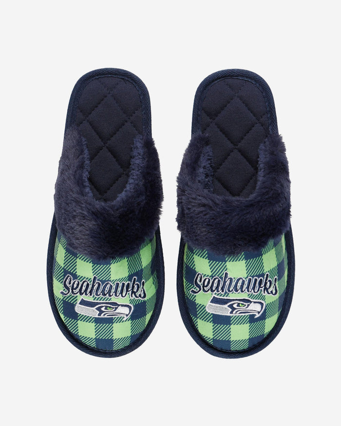 Seattle Seahawks Womens Plaid Sherpa Mule Slipper FOCO - FOCO.com