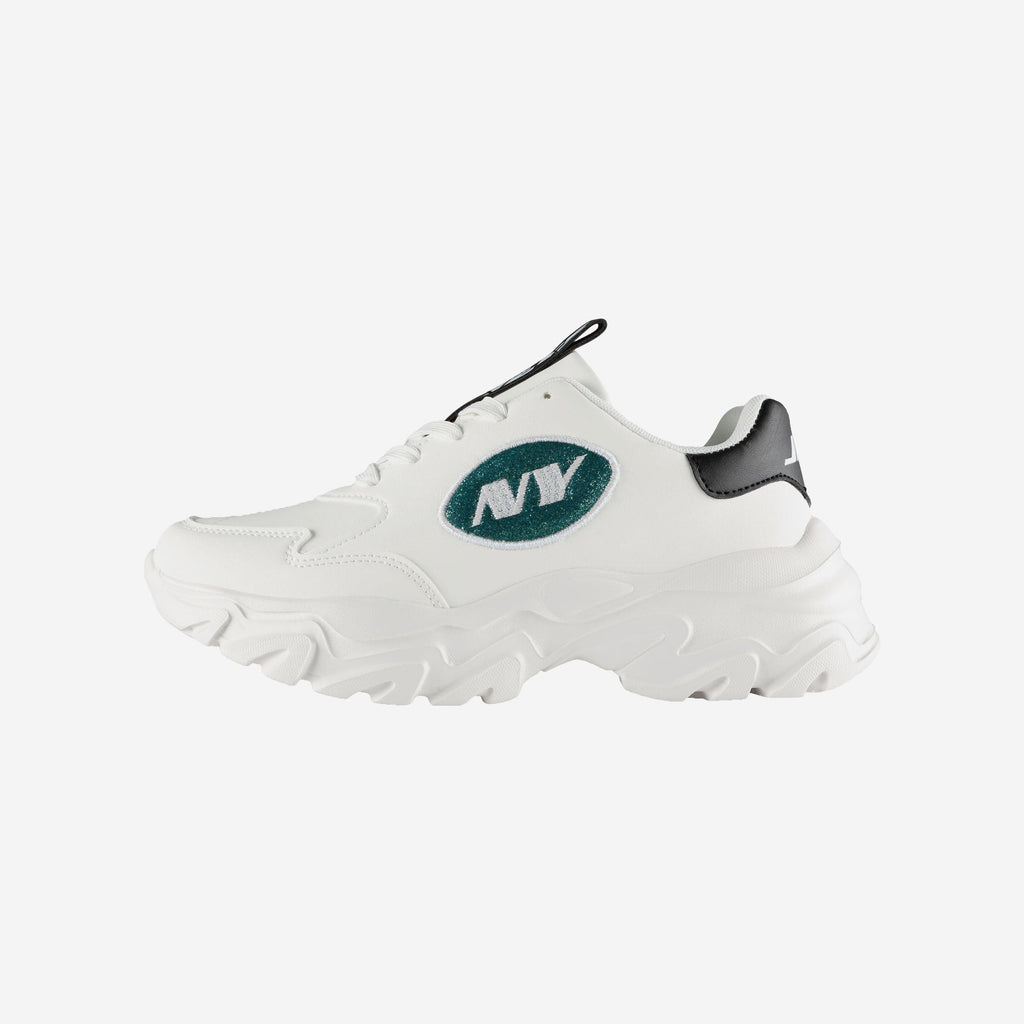 New York Jets Womens Glitter Big Logo Vintage White Chunky Sneaker FOCO 6 - FOCO.com