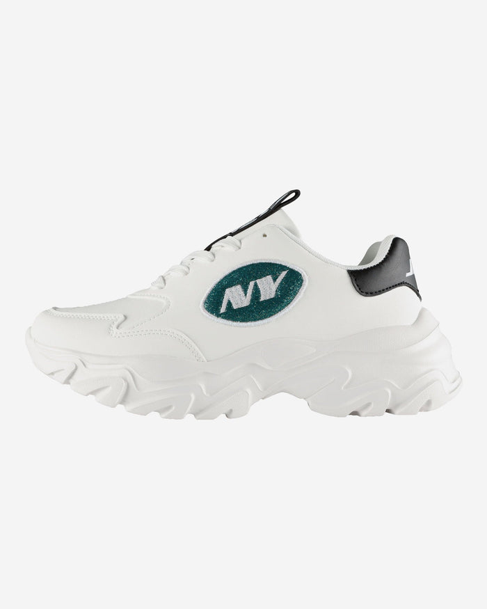 New York Jets Womens Glitter Big Logo Vintage White Chunky Sneaker FOCO 6 - FOCO.com