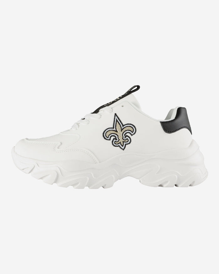 New Orleans Saints Womens Glitter Big Logo Vintage White Chunky Sneaker FOCO 6 - FOCO.com