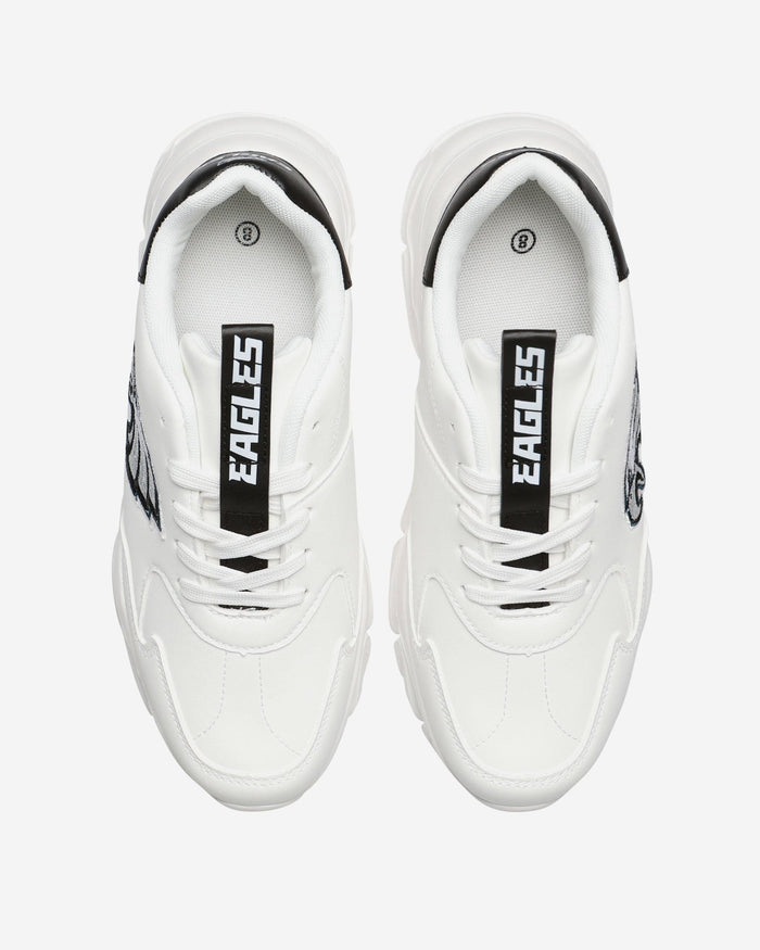 Philadelphia Eagles Womens Glitter Big Logo Vintage White Chunky Sneaker FOCO - FOCO.com