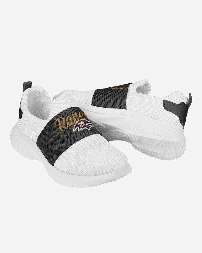 Baltimore Ravens Womens Script Wordmark White Slip On Sneakers FOCO - FOCO.com