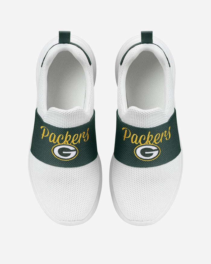 Green Bay Packers Womens Script Wordmark White Slip On Sneakers FOCO - FOCO.com