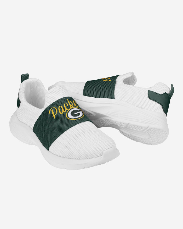 Green Bay Packers Womens Script Wordmark White Slip On Sneakers FOCO - FOCO.com