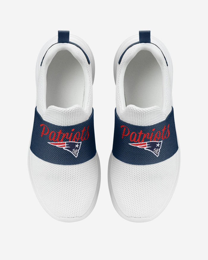 New England Patriots Womens Script Wordmark White Slip On Sneakers FOCO - FOCO.com