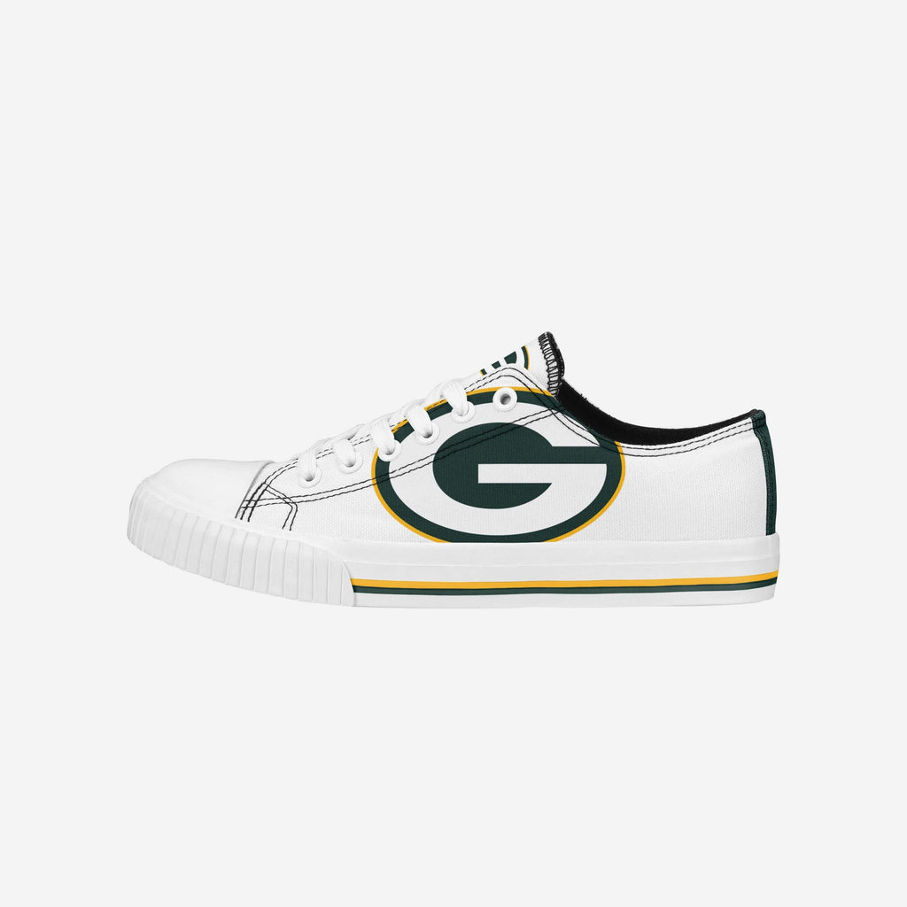 Green Bay Packers Womens Big Logo Low Top White Canvas Shoes FOCO 6 - FOCO.com
