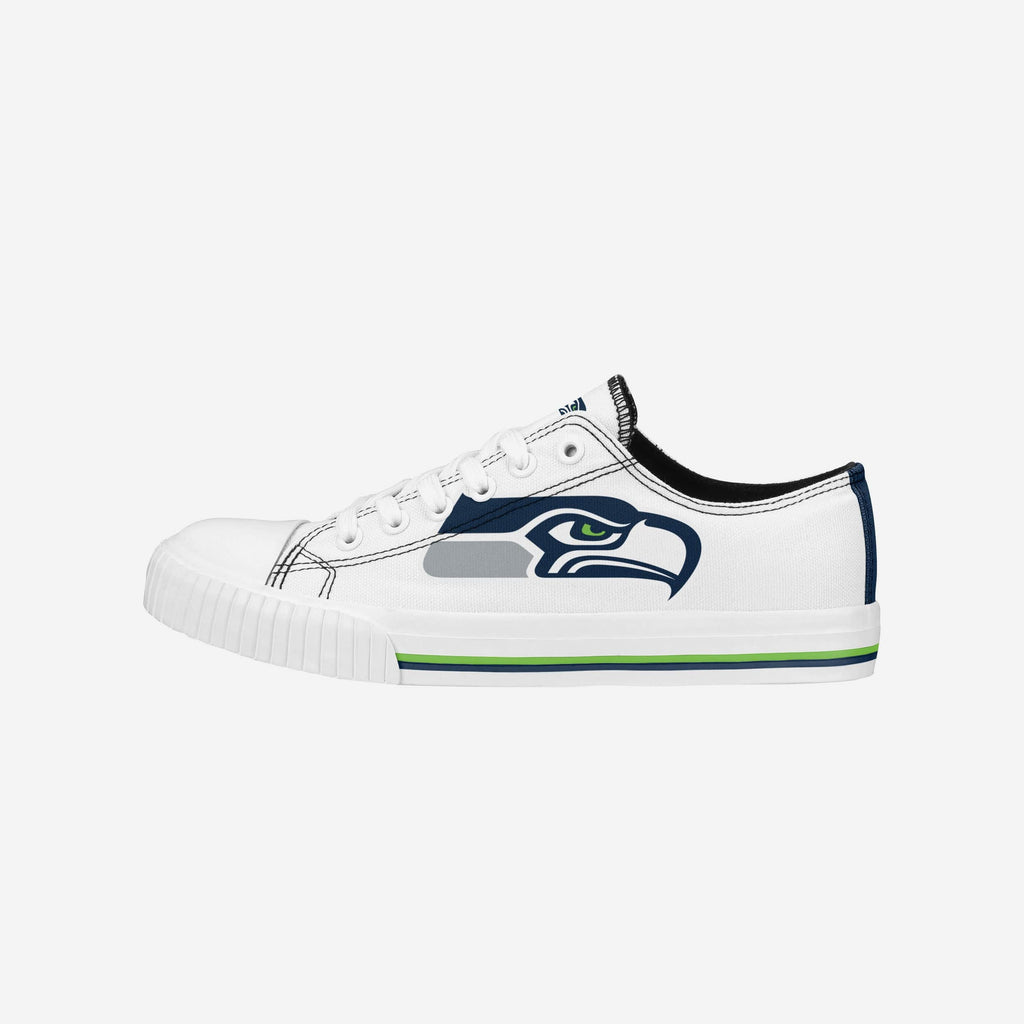 Seattle Seahawks Womens Big Logo Low Top White Canvas Shoes FOCO 6 - FOCO.com