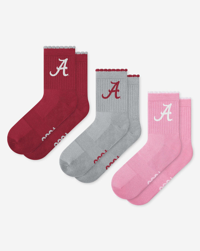 Alabama Crimson Tide 3-Pack Ruffle Quarter Socks