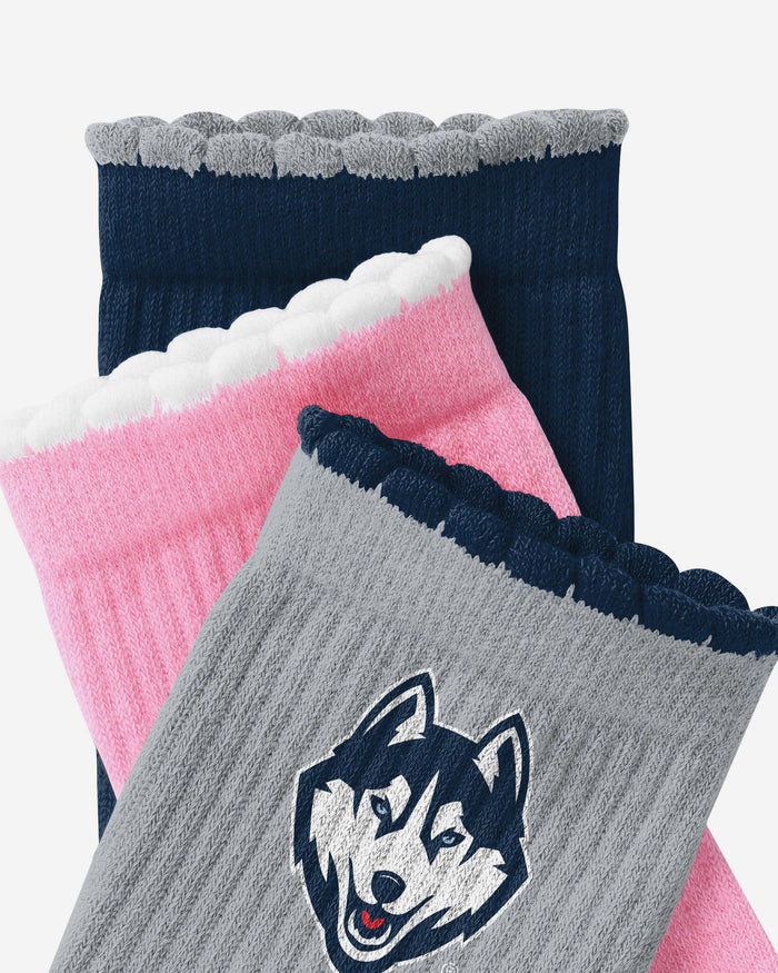 UConn Huskies 3-Pack Ruffle Quarter Socks