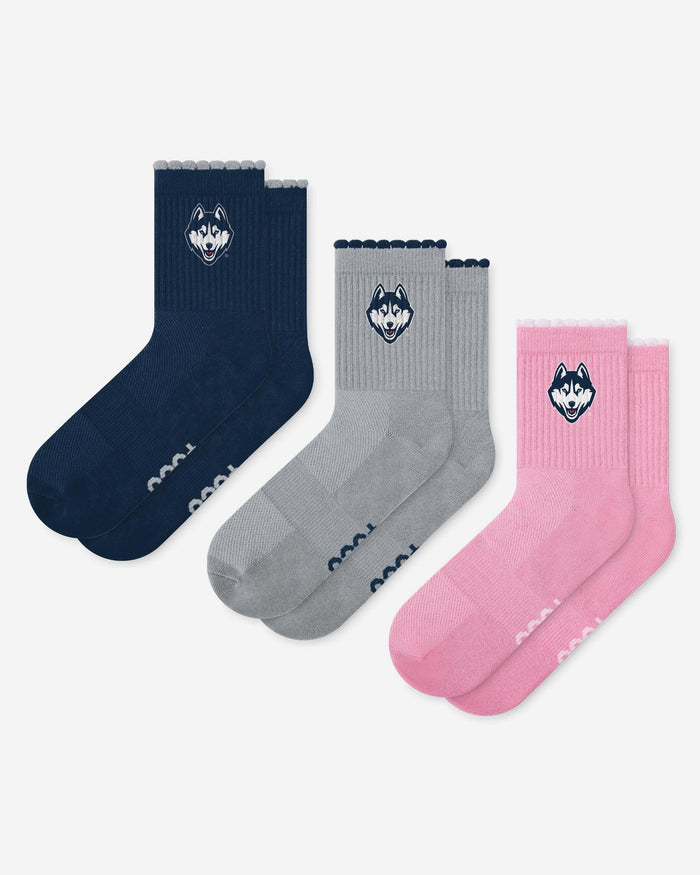 UConn Huskies 3-Pack Ruffle Quarter Socks