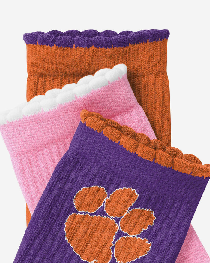 Clemson Tigers 3-Pack Ruffle Quarter Socks
