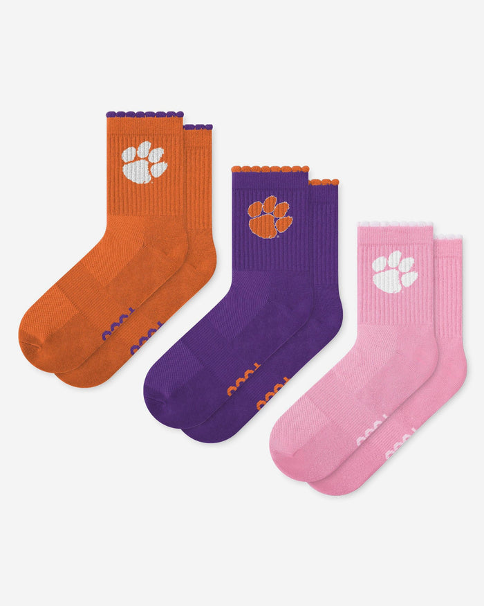 Clemson Tigers 3-Pack Ruffle Quarter Socks