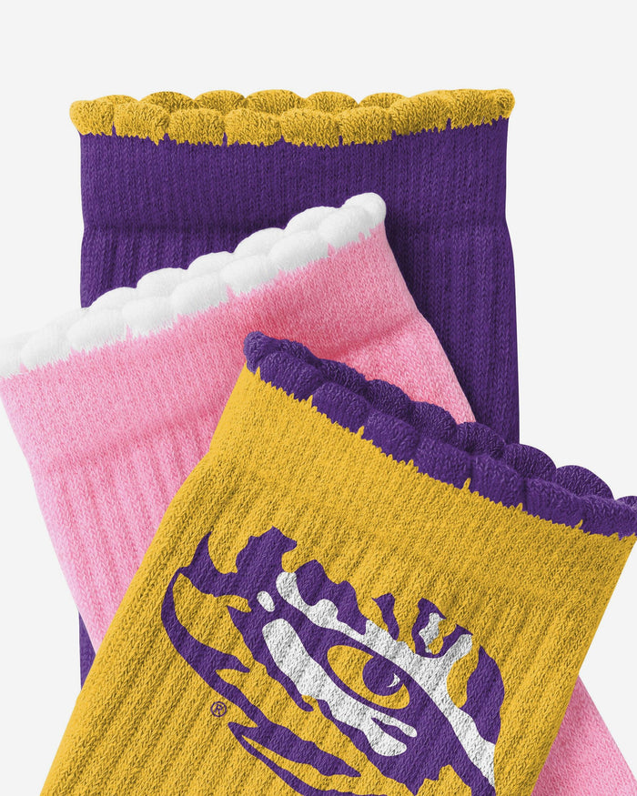 LSU Tigers 3-Pack Ruffle Quarter Socks
