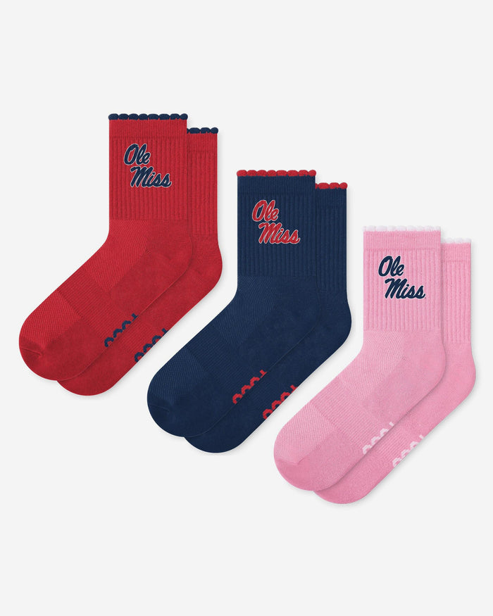 Ole Miss Rebels 3-Pack Ruffle Quarter Socks