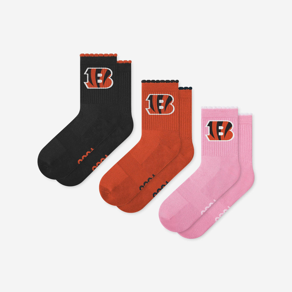 Cincinnati Bengals 3-Pack Ruffle Quarter Socks FOCO - FOCO.com