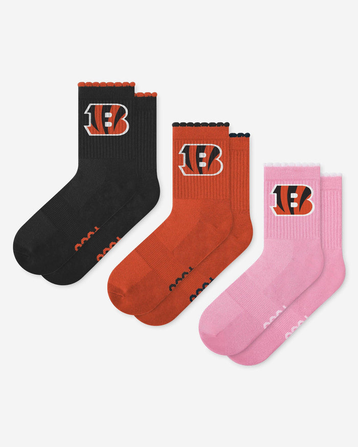 Cincinnati Bengals 3-Pack Ruffle Quarter Socks