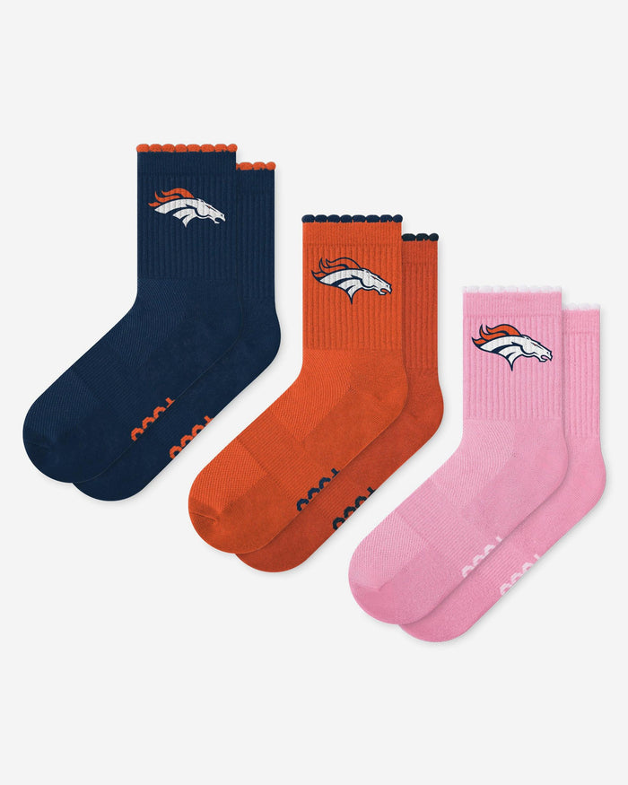 Denver Broncos 3-Pack Ruffle Quarter Socks