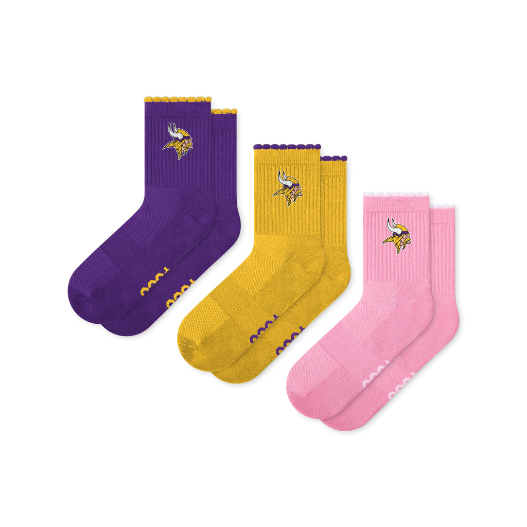Minnesota Vikings 3-Pack Ruffle Quarter Socks