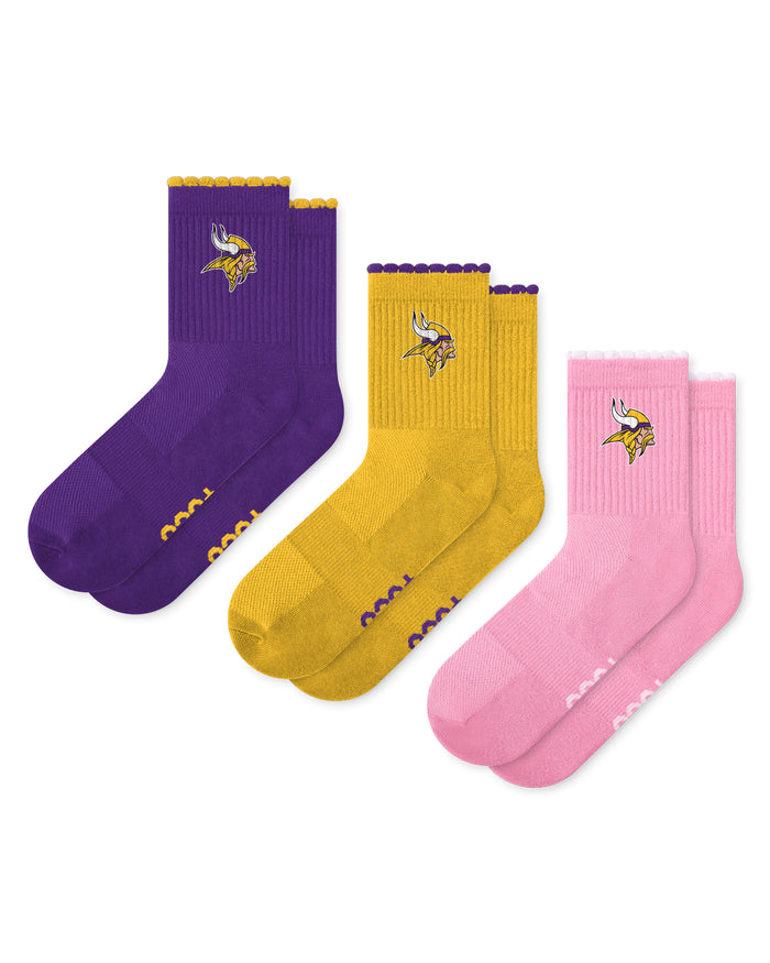 Minnesota Vikings 3-Pack Ruffle Quarter Socks