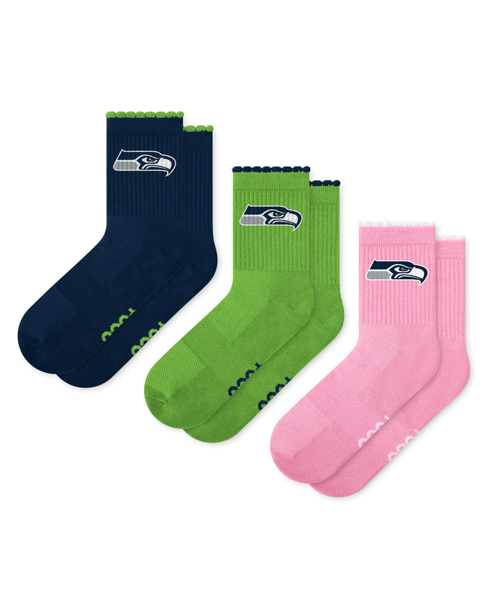 Seattle Seahawks 3-Pack Ruffle Quarter Socks