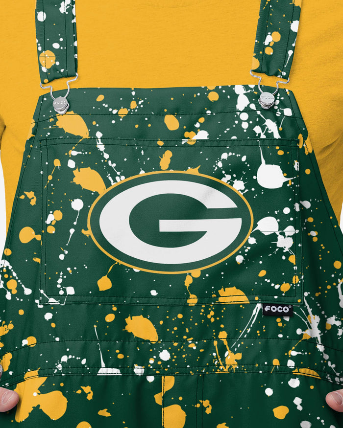 Green Bay Packers Mens Paint Splatter Bib Shortalls FOCO - FOCO.com