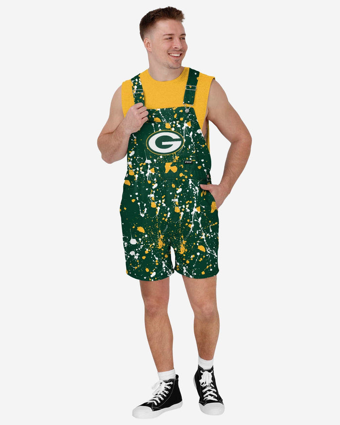 Green Bay Packers Mens Paint Splatter Bib Shortalls FOCO Green Bay Packers Mens Paint Splatter Bib Shortalls FOCO