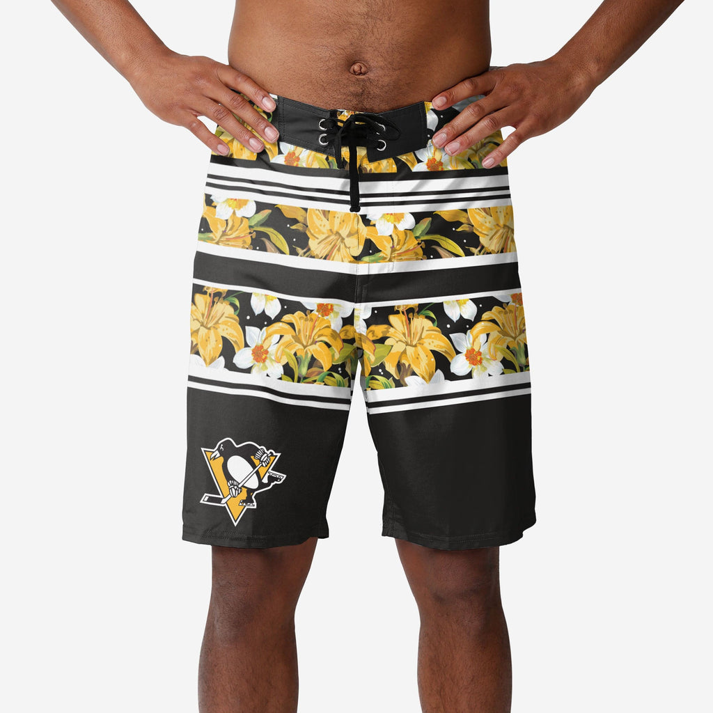 Pittsburgh Penguins Floral Stripe Boardshorts FOCO S - FOCO.com