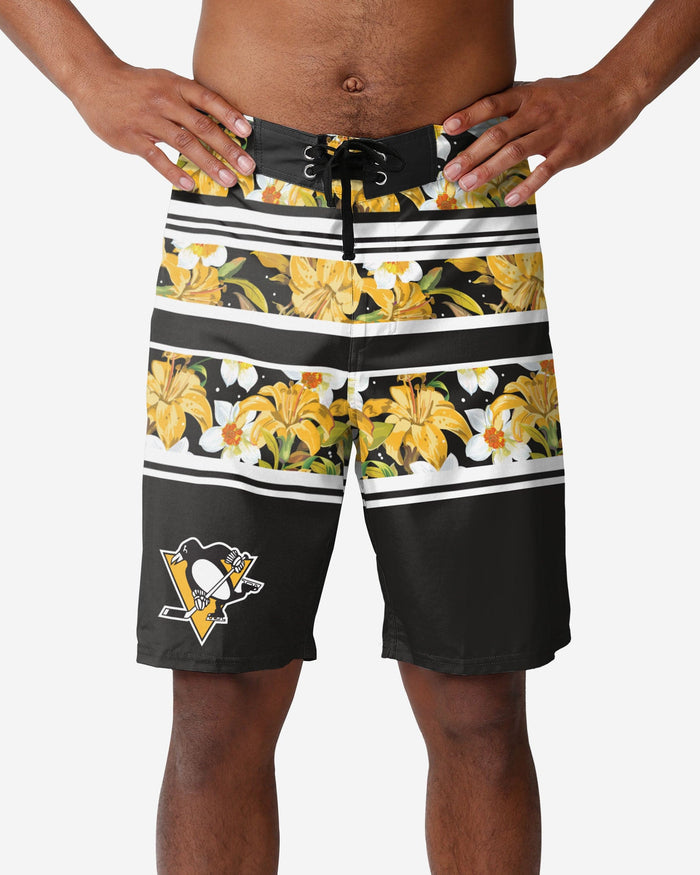 Pittsburgh Penguins Floral Stripe Boardshorts FOCO S - FOCO.com