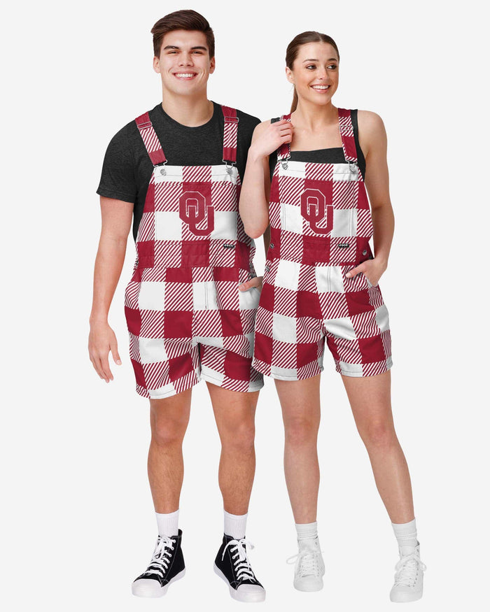 Oklahoma Sooners Womens Plaid Bib Shortalls FOCO - FOCO.com