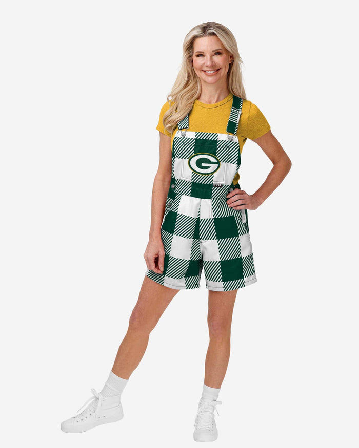 Green Bay Packers Womens Plaid Bib Shortalls FOCO Green Bay Packers Womens Plaid Bib Shortalls FOCO