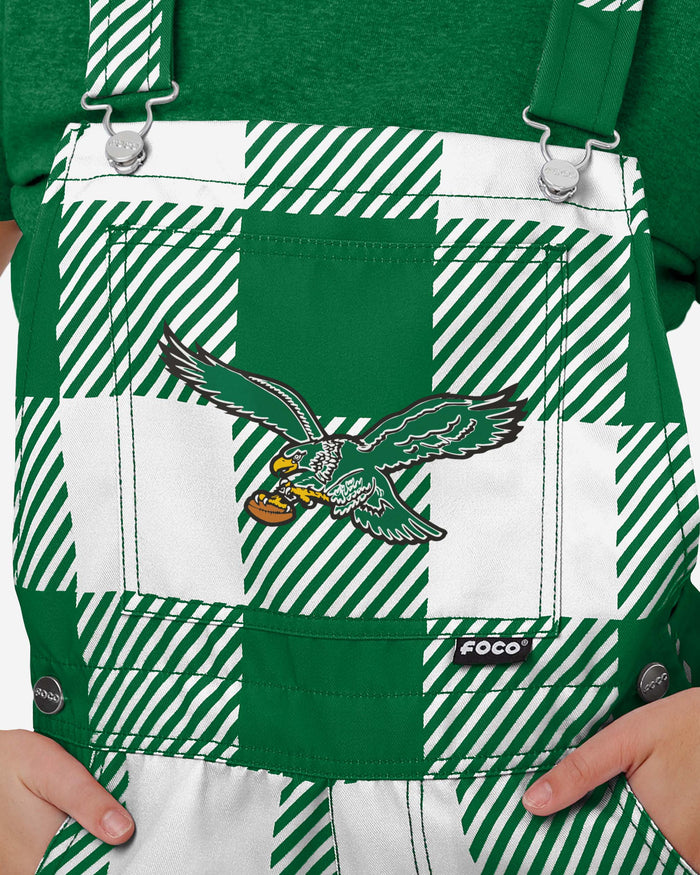 Philadelphia Eagles Womens Kelly Green Plaid Bib Shortalls FOCO - FOCO.com